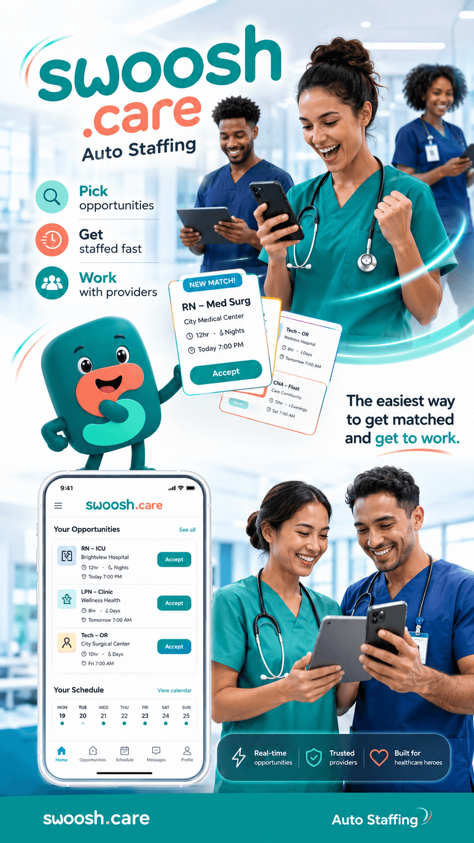Get matched and get to work — real-time staffing opportunities
