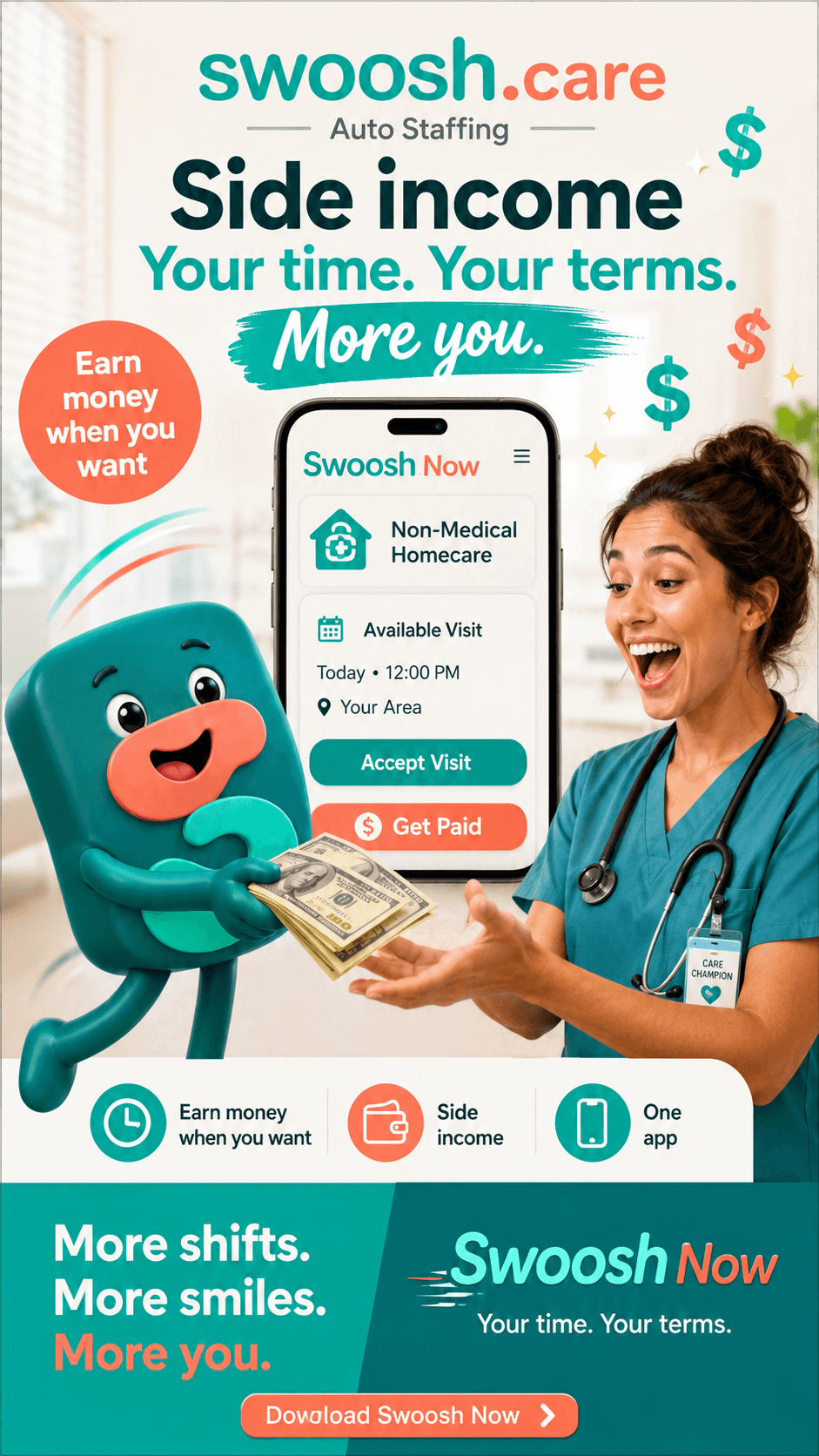 Swoosh Now — side income on your terms for healthcare pros