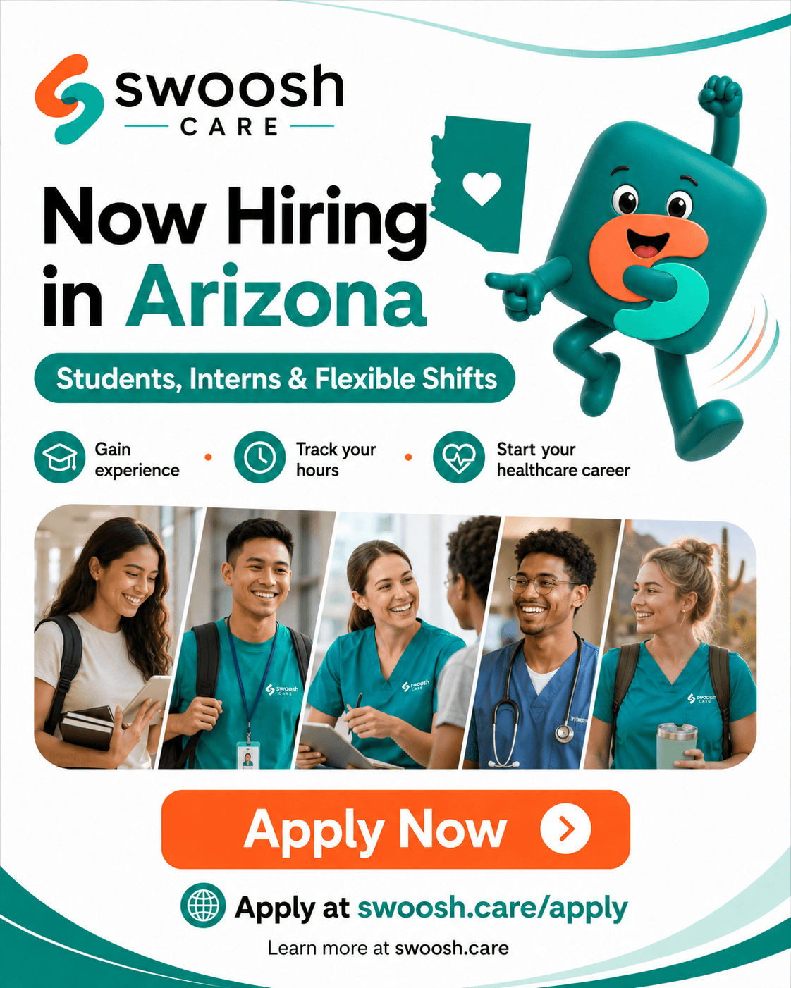 Swoosh Care now hiring students, interns, and flexible shifts in Arizona
